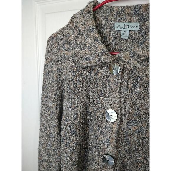 Windiriver Woman M Sweater Cardigan Brown Variegated Big Button Collared Long... - Picture 3 of 9
